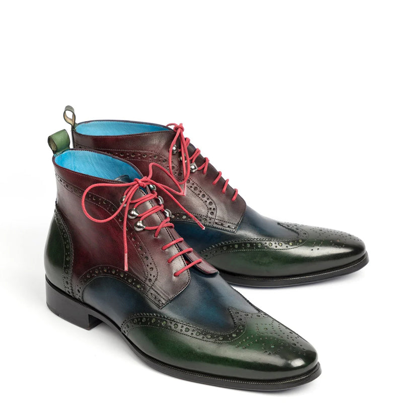 Men Dual Tone Leather Wingtip Brown and Blue Ankle Boot