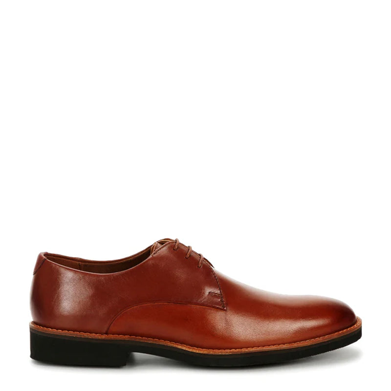 Men Lace Up Leather Plain Toe Derby Brown Shoe