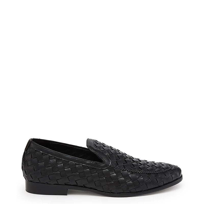 Men Woven Textured Handmade Pure Leather Brown Loafer