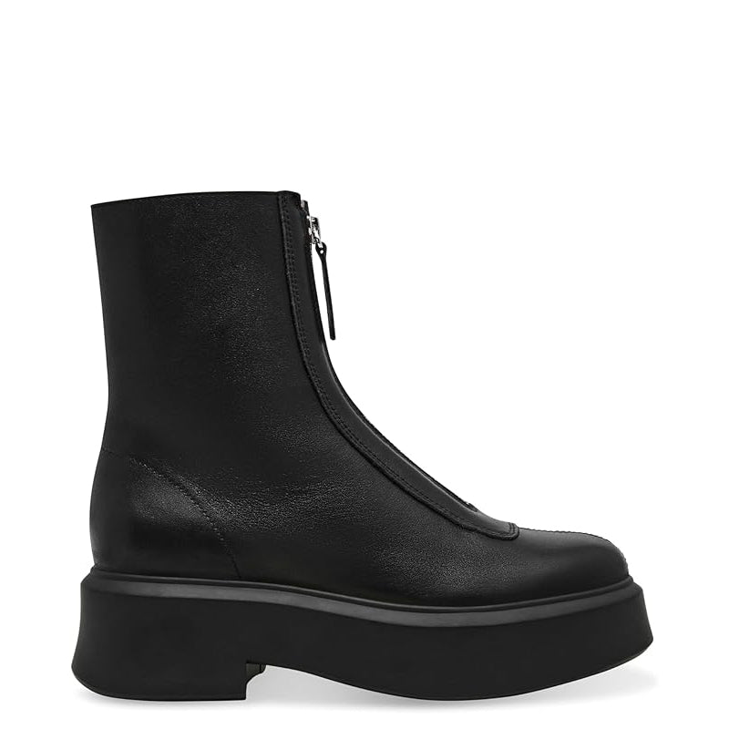 Premium Row Zipped-Front Leather Blue Ankle Boot
