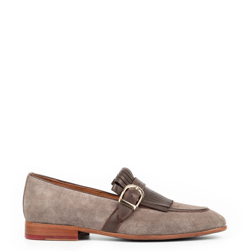 Suede Handmade Leather Single Monk Straps Brown Shoe