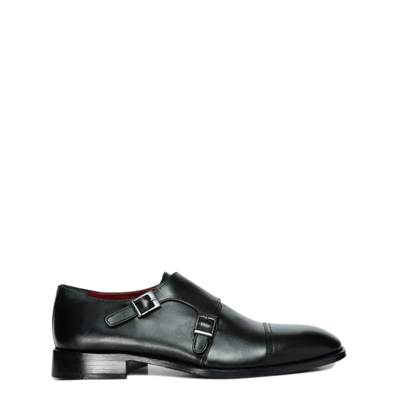 Brown Leather Cap Toe Double Monk Strap Men Shoe