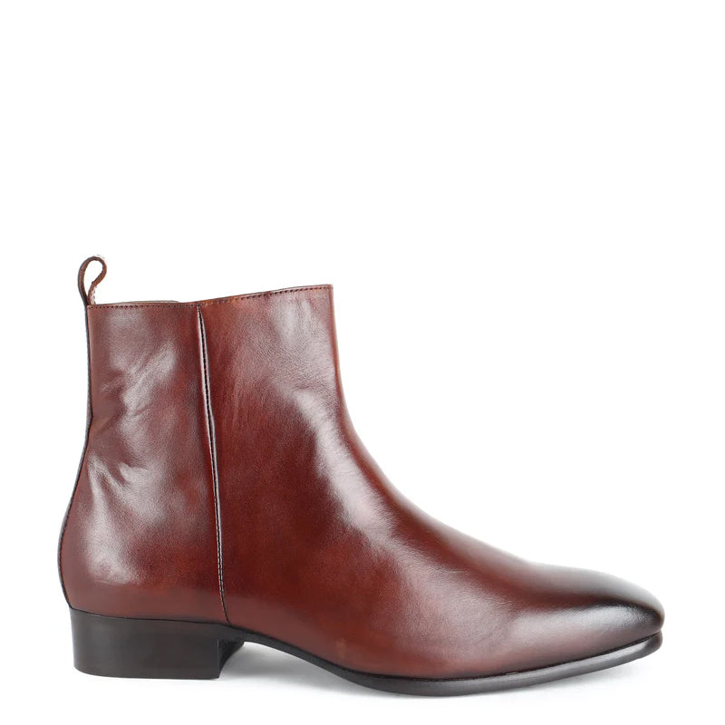 Classic Square Toe Leather Side Zipper Boot