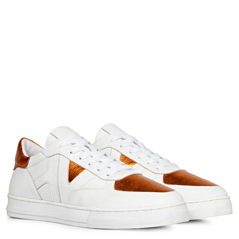 Leather Handcrafted White and Green Sneaker For Men
