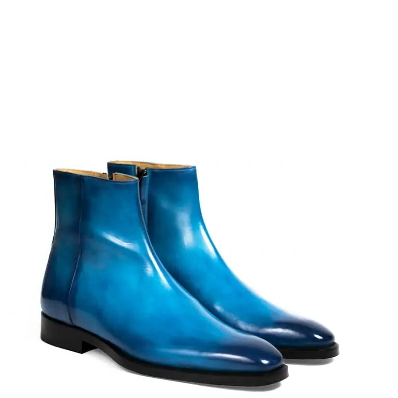 Classic Midnight Shiny Leather Side Zipper Tan Boot