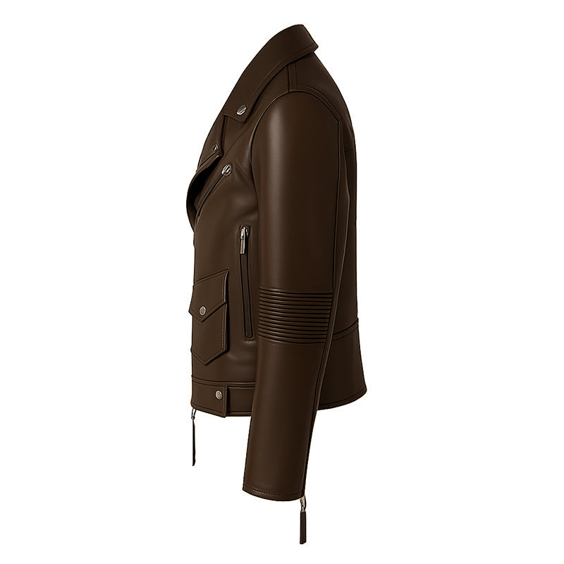 Men's Tan Leather Biker Jacket with Zippers