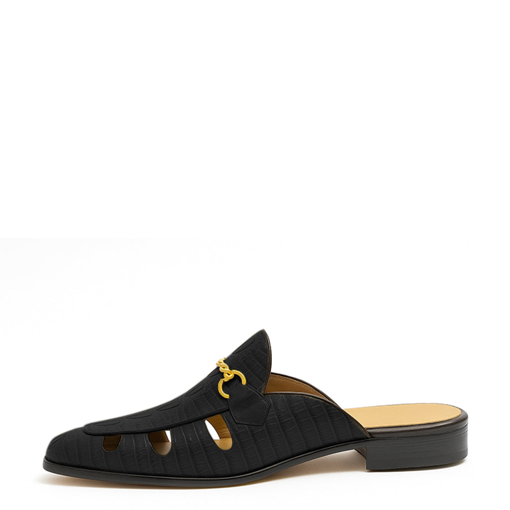 Embellished Textured Leather Mule
