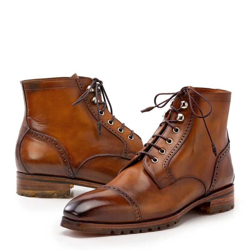 Leather Lace Up Cap Toe Boots For Men