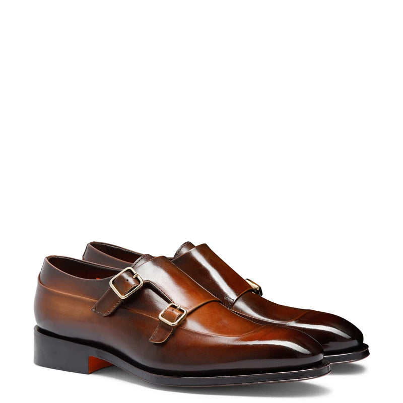 Men Cap-Toe Double Strap Green Monk Shoe