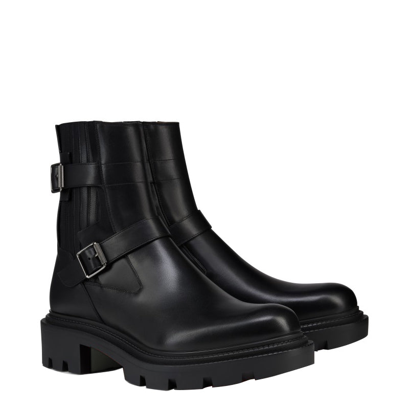 Luxury Polished Leather Boot with Dual Buckle Straps