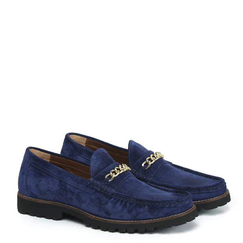 Men Suede Leather Loafers With Golden Brown Chain