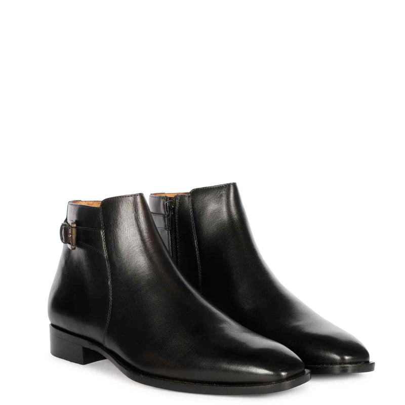 Men Solid Leather Side Zipper Brown Boot With Buckle