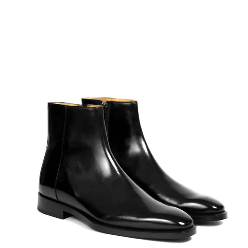 Classic Midnight Shiny Leather Side Zipper Tan Boot