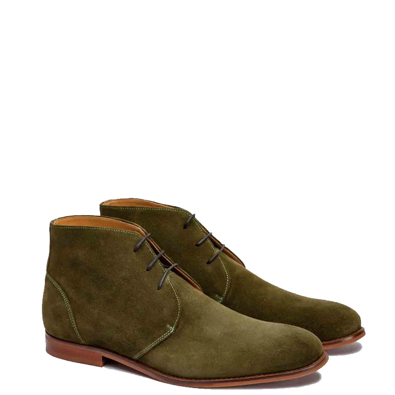 Men Plain Suede Leather Lace Up Chukkas Green Boot