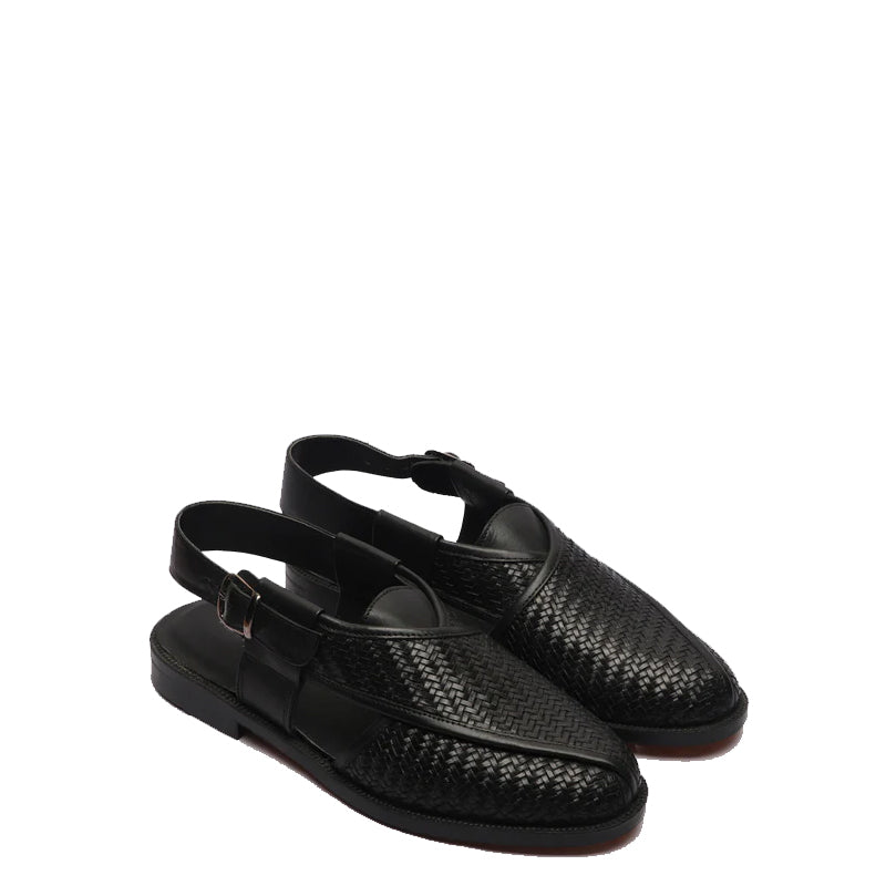 Woven Back Strap Leather Peshawari Tan Sandal