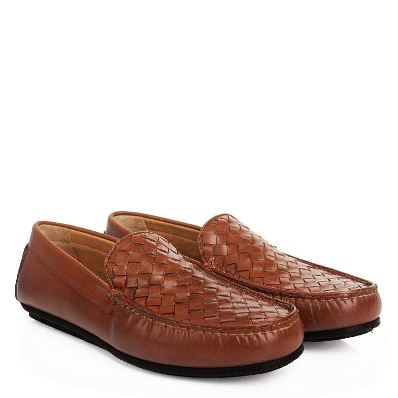 Premium Leather Weaved Textured  Driving Burgundy Loafer