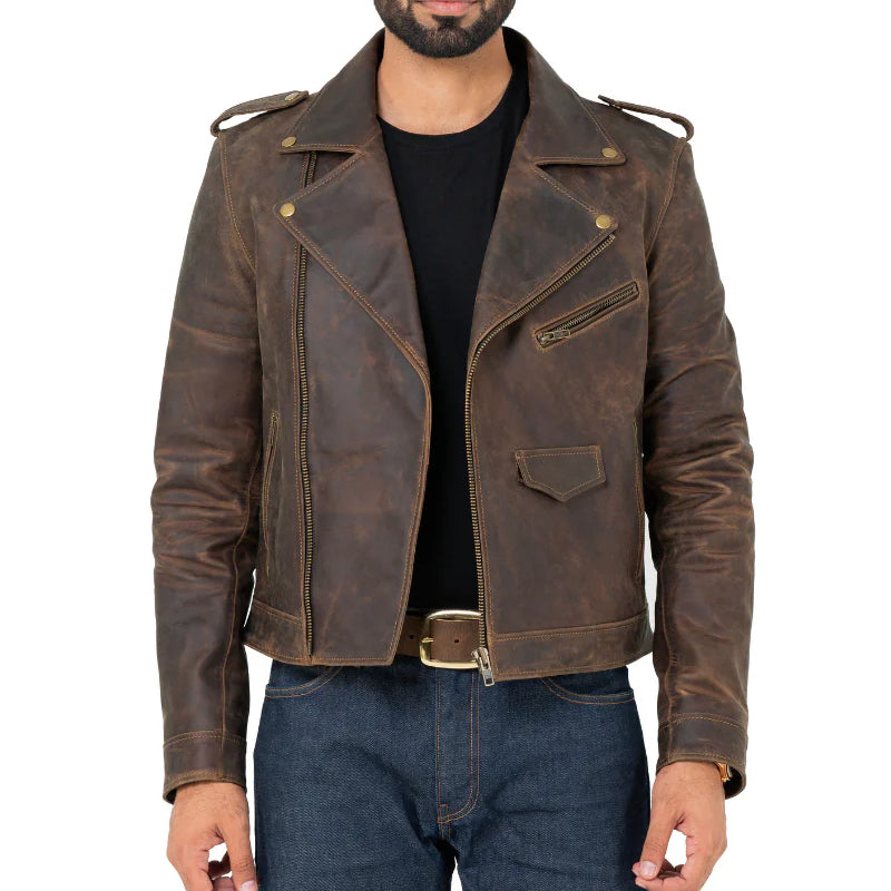 Men Solid Slim Fit Leather Biker Jacket