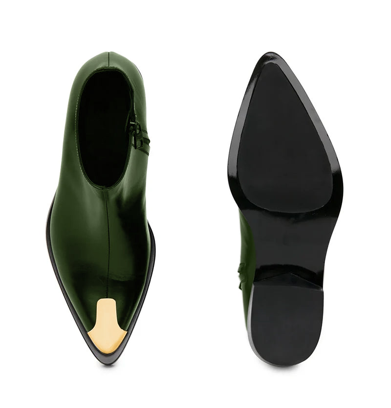 Punk Leather Boots Golden Toe