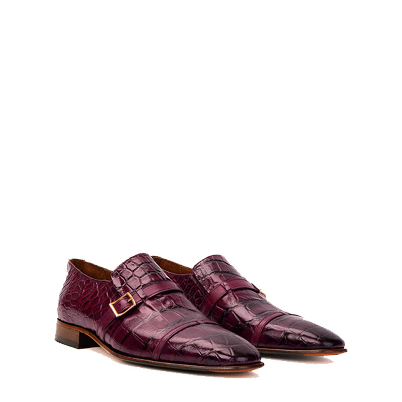 Brown Leather Single Monk Strap Cap Toe Men Shoe