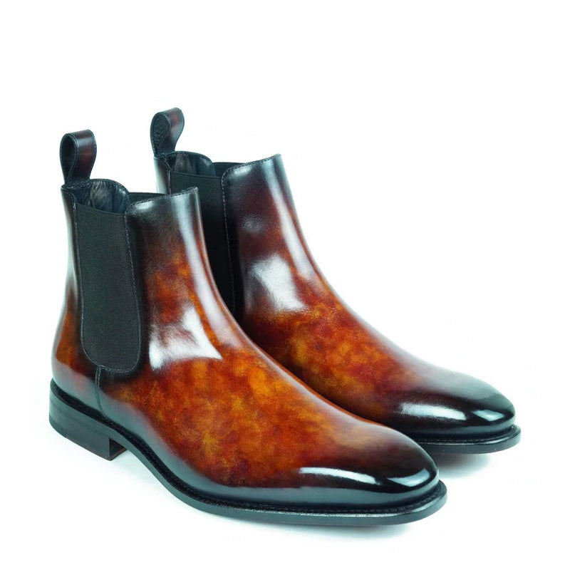 Patina Leather Chelsea Crystal Brown Boot For Men