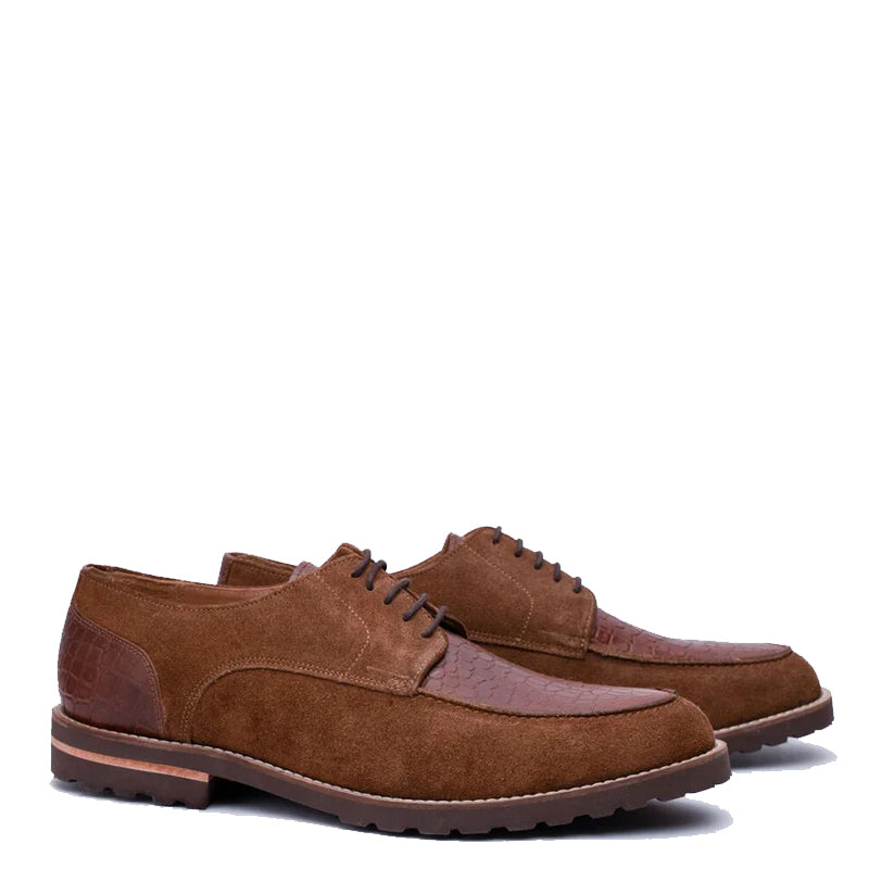 Suede Dual Tone Croco Leather Derby Shoe