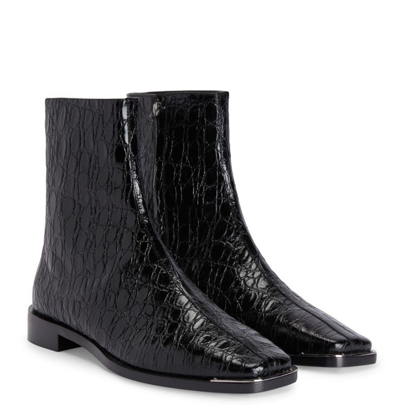 Croco Effect Mid-Top Leather Side Zipper Boot