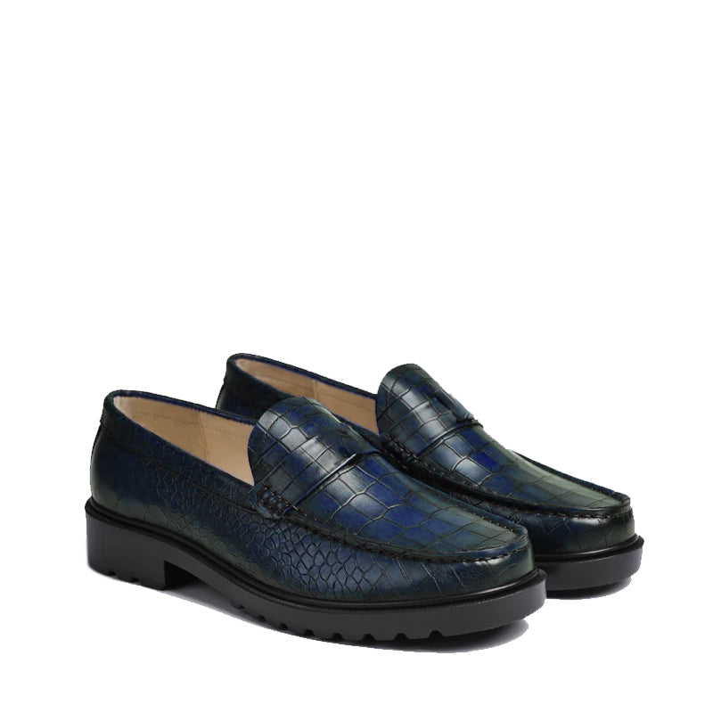 Men s Round Toe Croc Loafers Wine