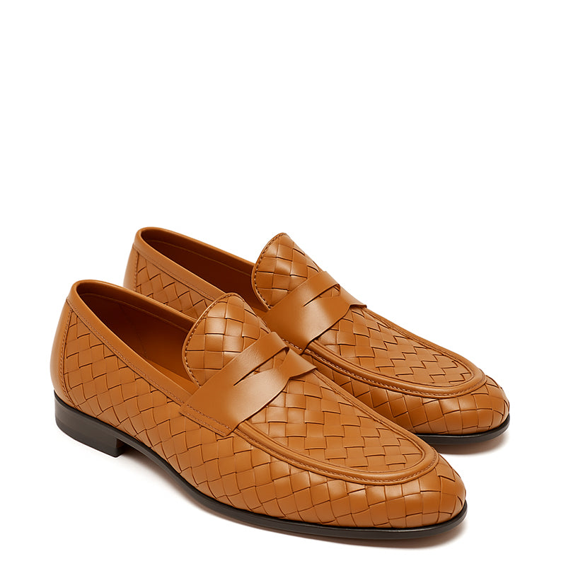 Blue Woven Texture Leather Loafer for Men