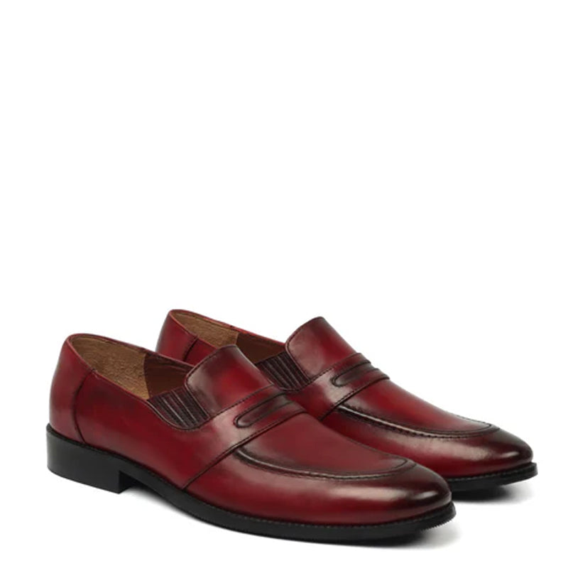 Burgundy Leather Penny Loafer For Men