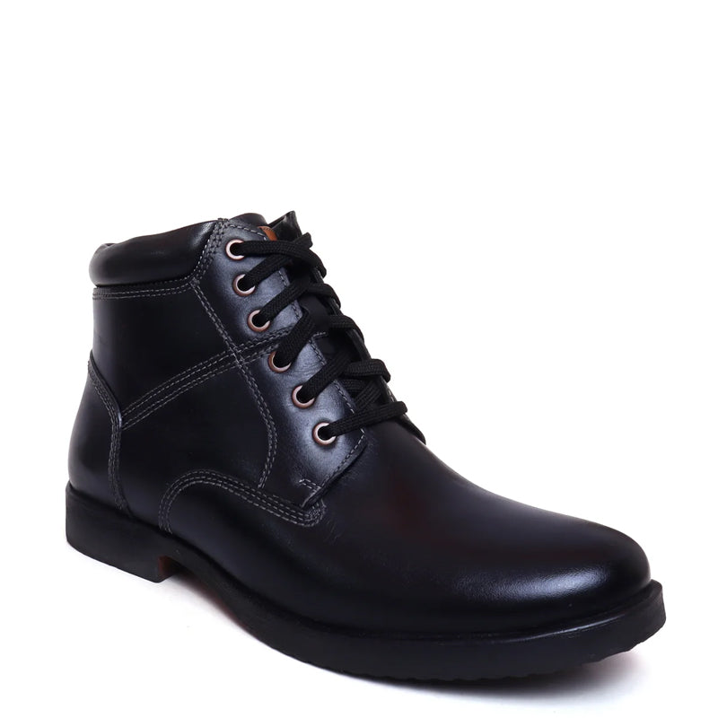 Leather Lace Up High Ankle Boot Black for Men