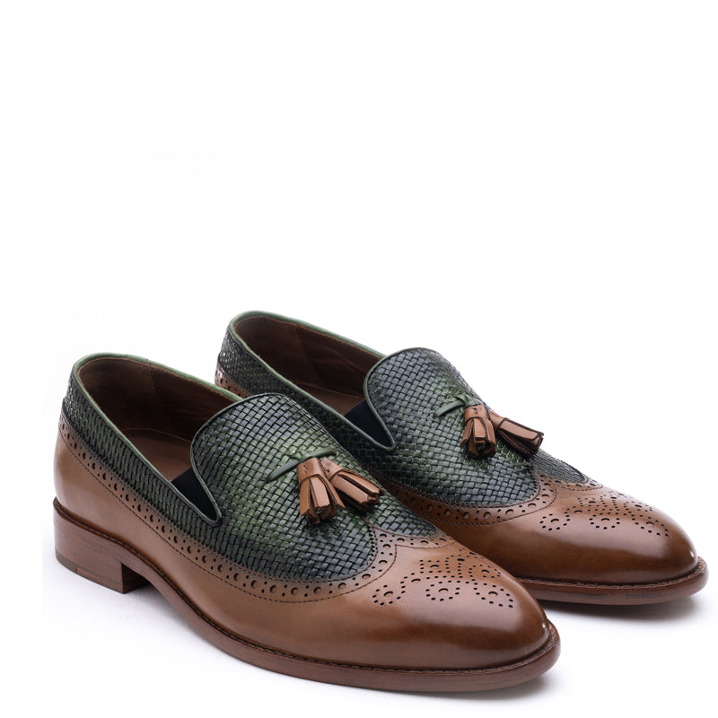 Tassels Hand Patina Wing Leather Loafer