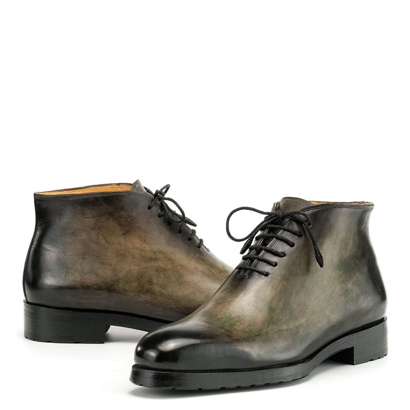 Patina Hand Painted Leather Lace Up Ankle Boots