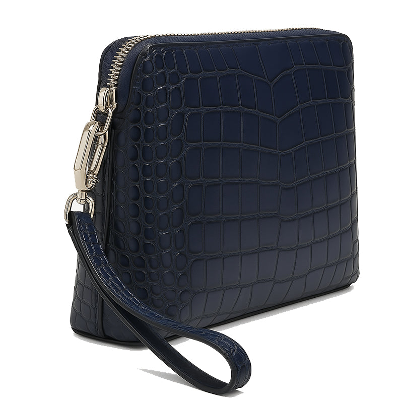 Italian Crocodile Leather Black Zipper Clutch for Men