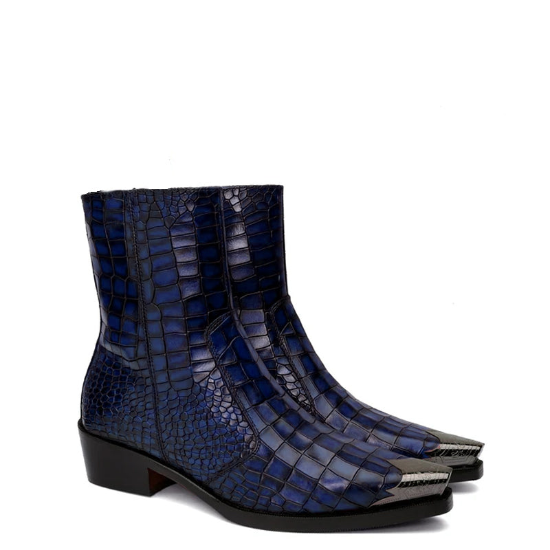 Luxury Croco Print Leather Side-Zipper Boot