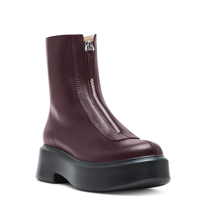 Premium Row Zipped Front Leather Burgundy Ankle Boot