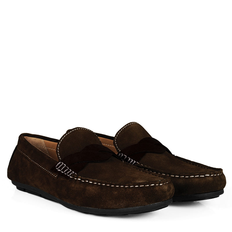 Penny Suede Cross Strap Leather Brown Loafer