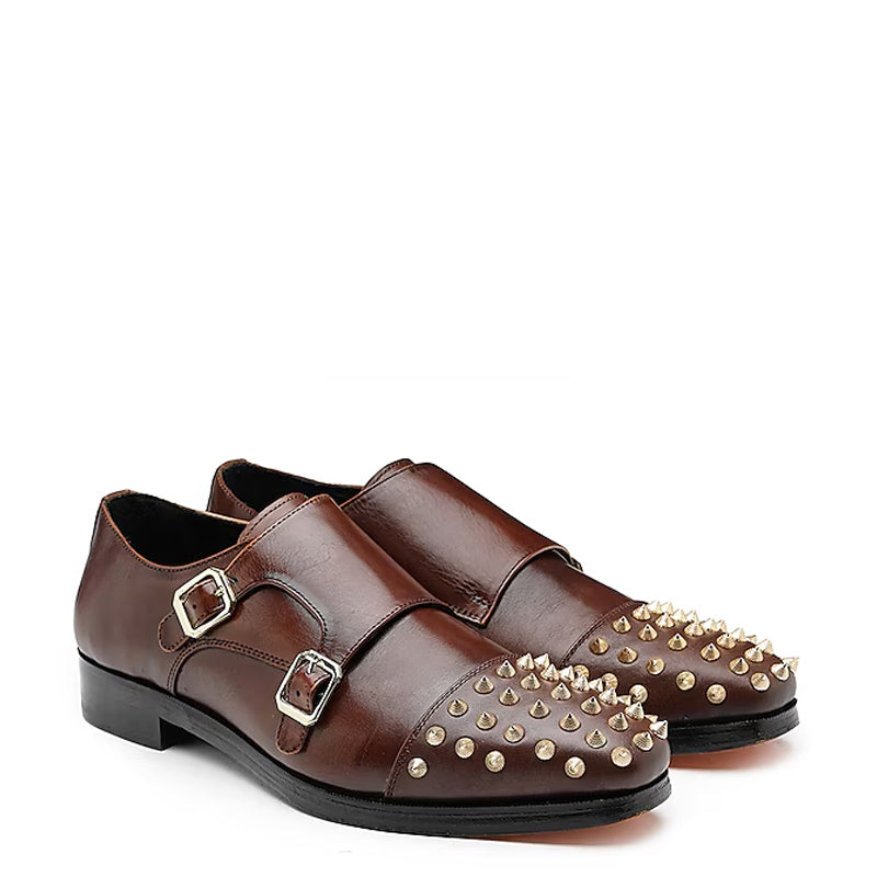 Men Solid Leather Double Monkstrap Brown Shoe