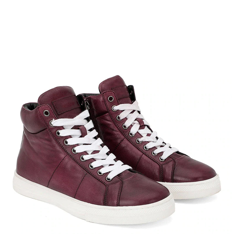 Lace Up Leather Handcrafted Burgundy Sneaker