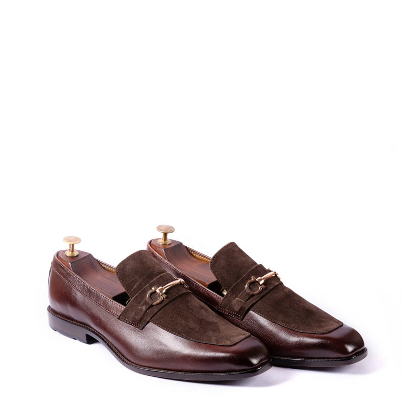 Men Suede Upper Horsebit Buckled Leather Loafer