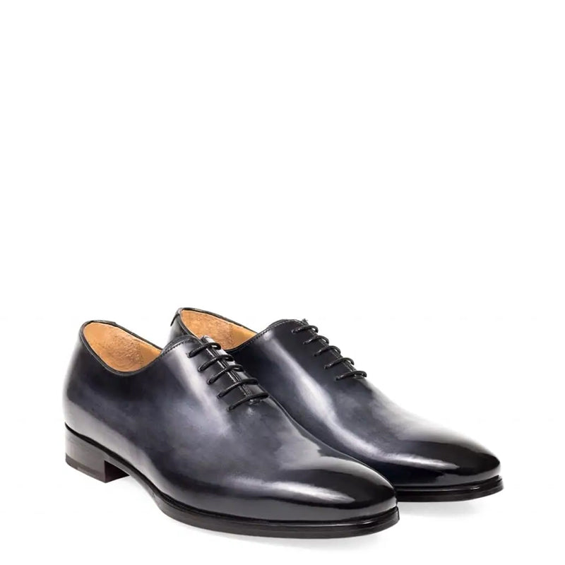 Classic Plain Solid Shiny Leather Oxford Grey Black Shoe
