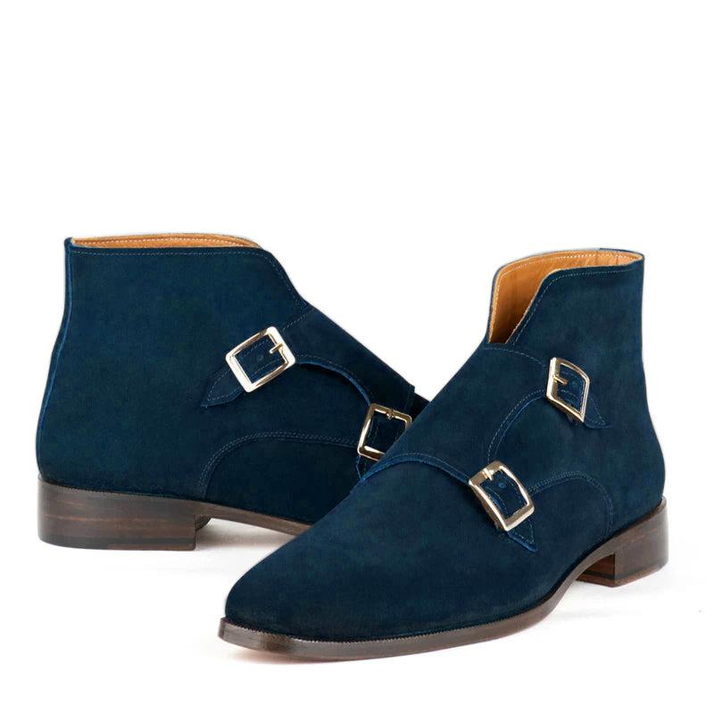 Luxury Suede Leather Double Buckle Ankle Boot