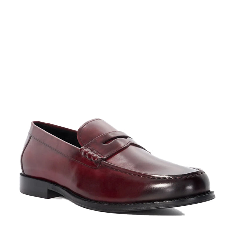 Leather Penny Trim Black Loafer For Men