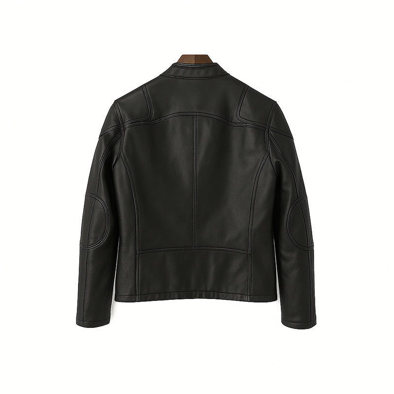 Men’s Zip-Up Vintage Tan Biker Jacket with Stand Collar & Pockets
