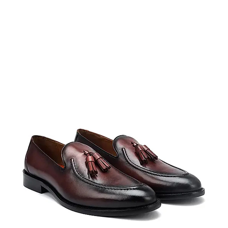 Pure Solid Leather Tassel Tan Loafer