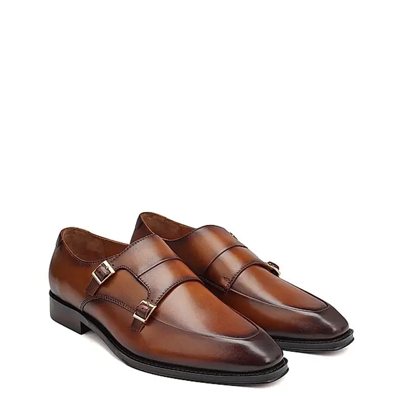 Plain Polished Leather Double Monk Shoe