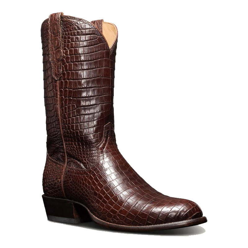Coffee Crocodile Slip On Zipper Western Cowboy Boot