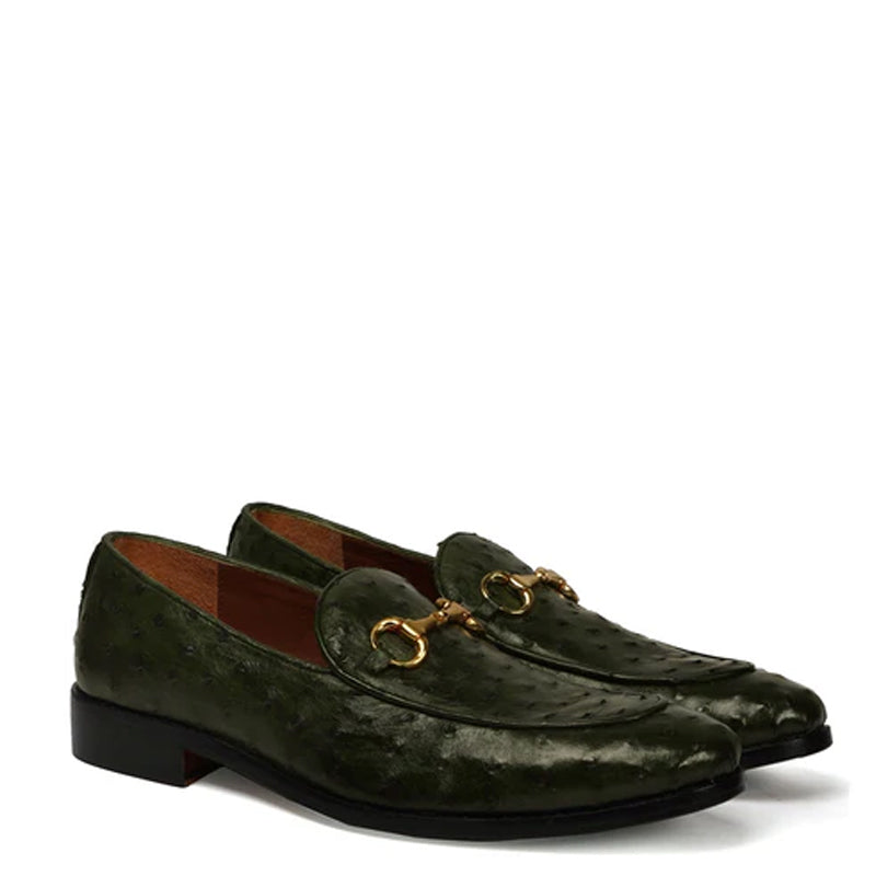 Men Solid Leather Slip-On Green Loafer Shoe