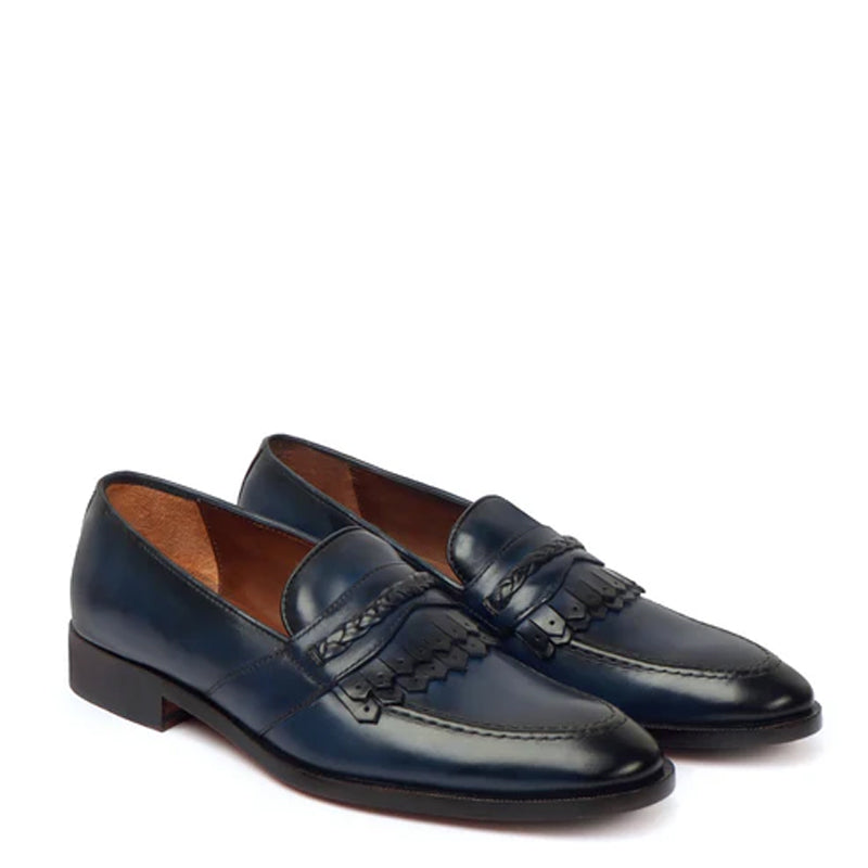 Patent Leather Slip-On Black Loafer With Dual Fringes