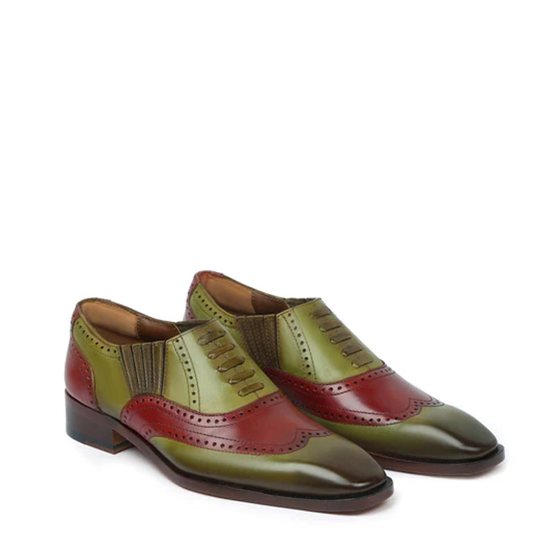 Leather Square Toe Lace-Up Oxford Olive Shoe