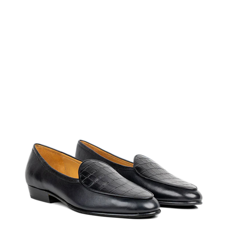 Men Croco Solid Leather Blue Loafer